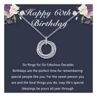 D Dongjiangjin Gift 60th Birthday Gifts for Women, Silver 6 Six Rings Circle Happy Birthday Necklace for Her, 60 Year Old Decades Jewelry Gift Ideas for Women Her Grandma Mum…